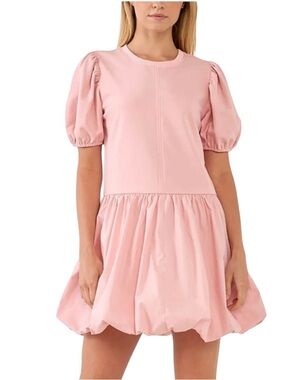 🌻EUC English Factory Mixed Media Puff Sleeve Mini Dress Size XS